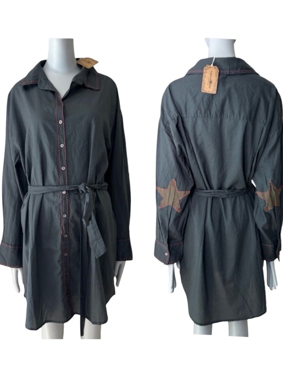 NATURAL LIFE Dresses & Skirts - NWT NATURAL LIFE Cotton Button Front Shirt Dress With Embroidered Star Patches M